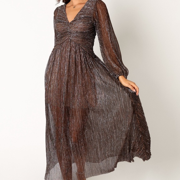 Petal & Pup Lustre Long Sleeve Midi Dress - Bronze (NWT) - Picture 1 of 5